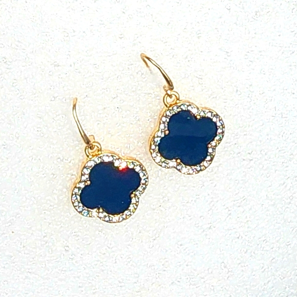 Fashion Black Clover Gold-Tone Black Enamel Earrings with Rhinestones Details - Picture 3 of 6